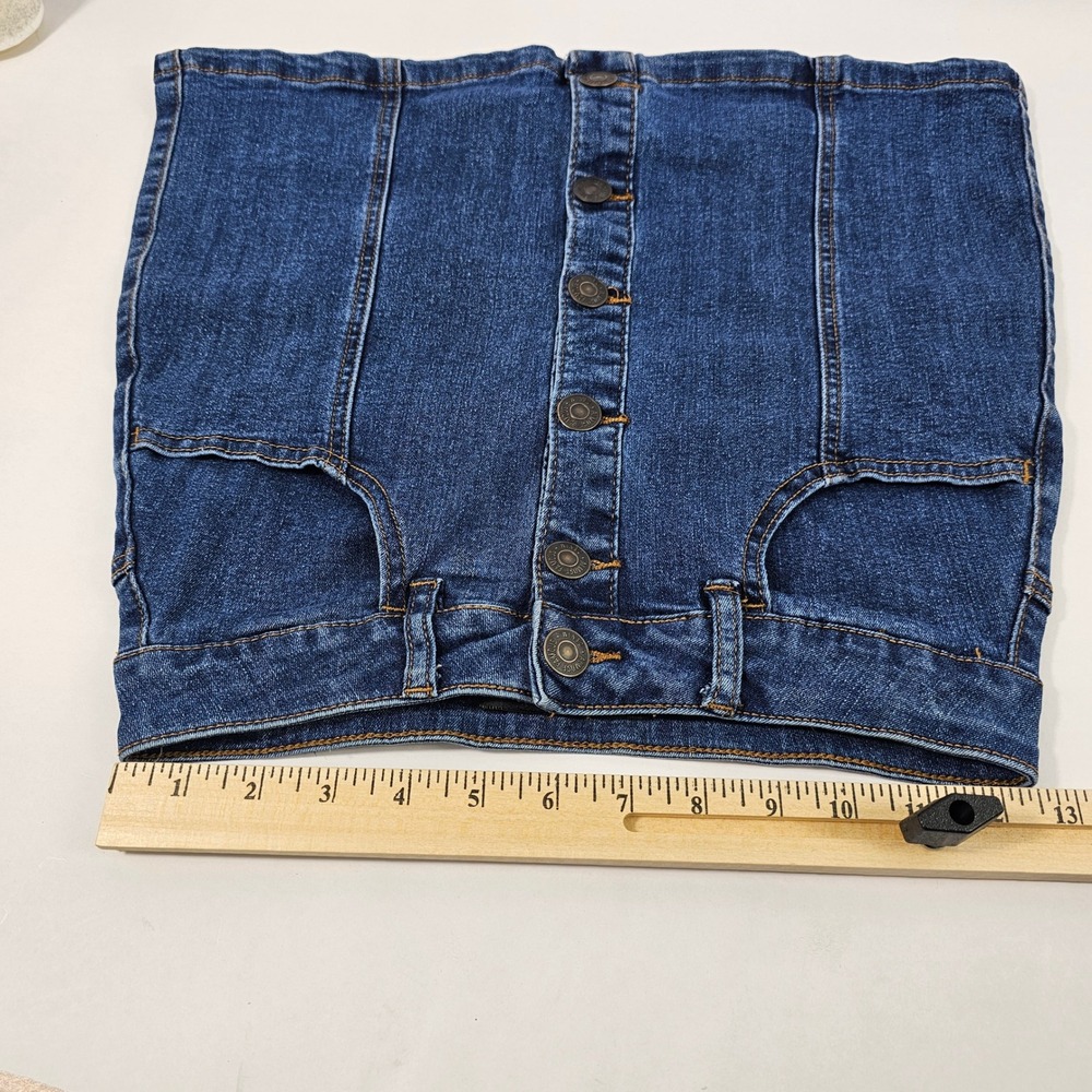 Almost Famous Mini Skirt Women's Size 3 Blue Denim Buttons Hippie High Rise Boho - Picture 4 of 7